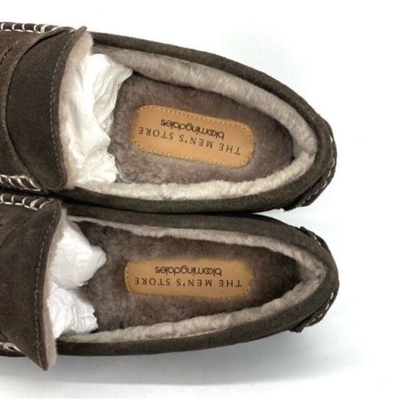 Bloomingdale’s Men’s Shearling Moc Toe Slippers Brown Suede Size 8 New main image 10